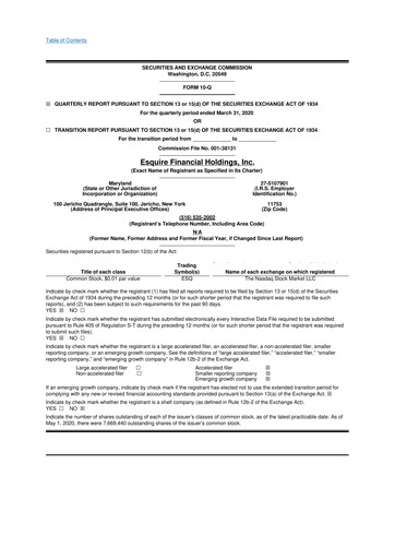 Thumbnail Esquire Financial Holdings 10-Q Quarterly Report FY2020 