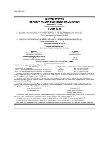 Thumbnail Sunstone Hotel Investors
 10-Q Quarterly Report FY2020 