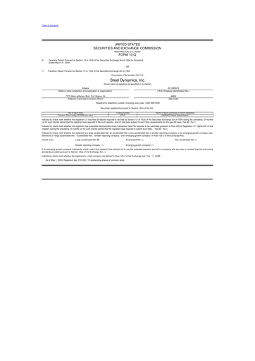 Thumbnail Steel Dynamics
 10-Q Quarterly Report FY2020 