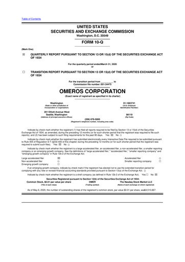 Thumbnail Omeros Corporation 10-Q Quarterly Report FY2020 