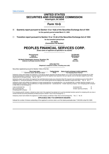 Thumbnail Peoples Financial Services 10-Q Quarterly Report FY2020 