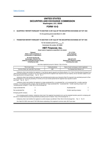 Thumbnail HBT Financial 10-Q Quarterly Report FY2020 