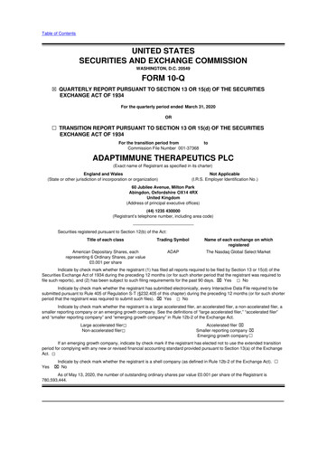 Vorschaubild Adaptimmune Therapeutics 10-Q Quartalsbericht 2020 