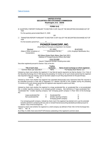 Thumbnail Pioneer Bancorp 10-Q Quarterly Report FY2020 