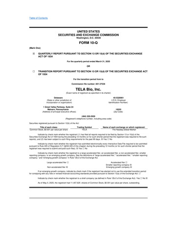 Vorschaubild TELA Bio 10-Q Quartalsbericht 2020 