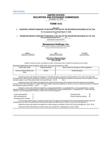 Vorschaubild Senseonics Holdings
 10-Q Quartalsbericht 2020 