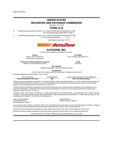 Thumbnail AutoZone 10-Q Quarterly Report FY2020 