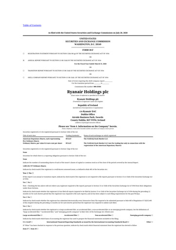 Thumbnail Ryanair 20-F Annual Report 2020