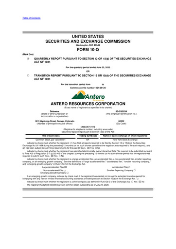 Vorschaubild Antero Resources
 10-Q Quartalsbericht 2020 