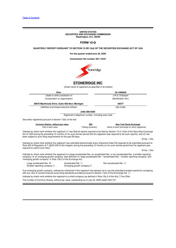 Thumbnail Stoneridge 10-Q Quarterly Report FY2020 