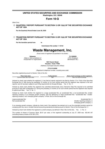 Thumbnail Waste Management 10-Q Quarterly Report FY2020 