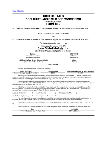 Thumbnail Cboe Global Markets 10-Q Quarterly Report FY2020 