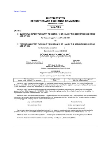 Thumbnail Douglas Dynamics
 10-Q Quarterly Report FY2020 