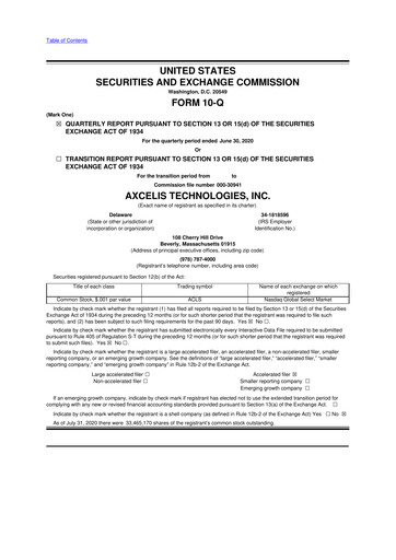 Thumbnail Axcelis Technologies
 10-Q Quarterly Report FY2020 