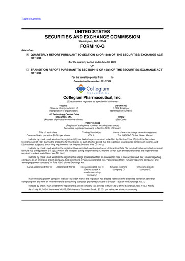 Miniature Collegium Pharmaceutical
 10-Q Rapport trimestriel 2020 