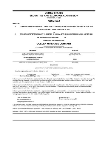 Thumbnail Golden Minerals
 10-Q Quarterly Report FY2020 