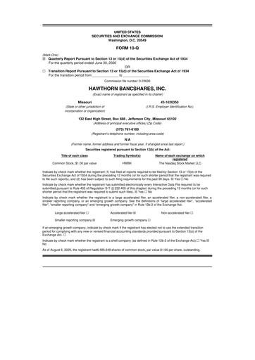 Thumbnail Hawthorn Bancshares 10-Q Quarterly Report FY2020 