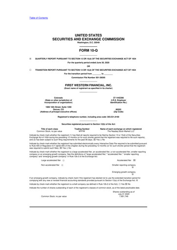 Thumbnail First Western Financial 10-Q Quarterly Report FY2020 