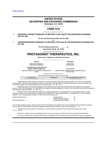 Thumbnail Protagonist Therapeutics
 10-Q Quarterly Report FY2020 