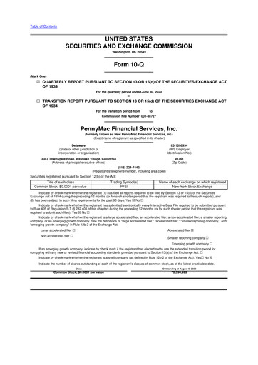 Miniature PennyMac Financial Services 10-Q Rapport trimestriel 2020 