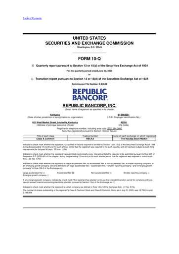 Thumbnail Republic Bank 10-Q Quarterly Report FY2020 