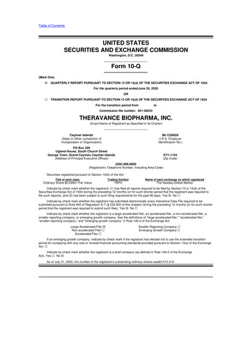 Vorschaubild Theravance Biopharma
 10-Q Quartalsbericht 2020 