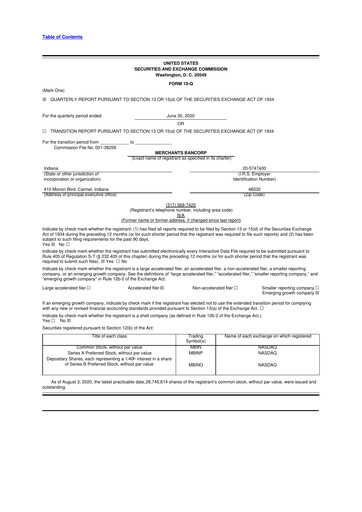 Thumbnail Merchants Bancorp 10-Q Quarterly Report FY2020 