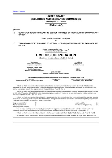 Thumbnail Omeros Corporation 10-Q Quarterly Report FY2020 