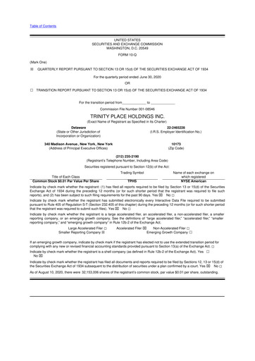 Miniature Trinity Place Holdings
 10-Q Rapport trimestriel 2020 