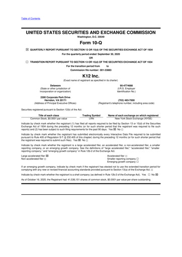 Miniature Stride (K12 Education)
 10-Q Rapport trimestriel 2021 