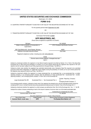 Thumbnail UFP Industries
 10-Q Quarterly Report FY2020 