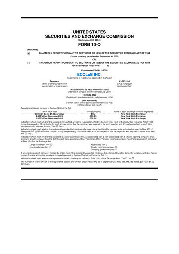 Thumbnail Ecolab 10-Q Quarterly Report FY2020 