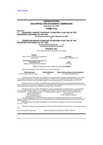 Thumbnail Trevena 10-Q Quarterly Report FY2020 