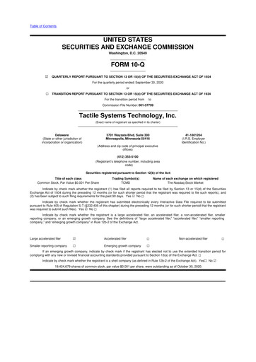 Thumbnail Tactile Medical 10-Q Quarterly Report FY2020 