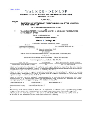 Miniature Walker & Dunlop

 10-Q Rapport trimestriel 2020 