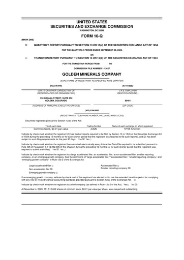 Thumbnail Golden Minerals
 10-Q Quarterly Report FY2020 