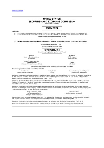 Thumbnail Royal Gold
 10-Q Quarterly Report FY2021 