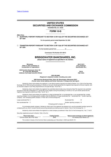 Thumbnail Bridgewater Bancshares 10-Q Quarterly Report FY2020 