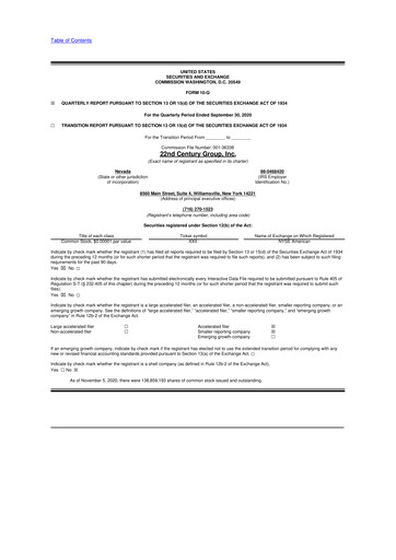 Thumbnail 22nd Century Group
 10-Q Quarterly Report FY2020 