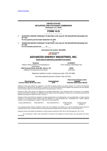 Thumbnail Advanced Energy 10-Q Quarterly Report FY2020 