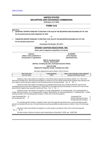 Thumbnail Grand Canyon Education 10-Q Quarterly Report FY2020 