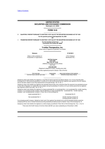 Thumbnail Y-mAbs Therapeutics
 10-Q Quarterly Report FY2020 