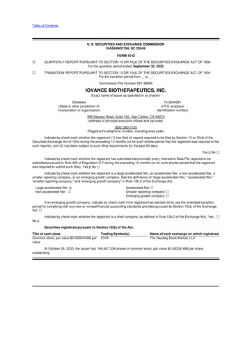 Miniature Iovance Biotherapeutics
 10-Q Rapport trimestriel 2020 