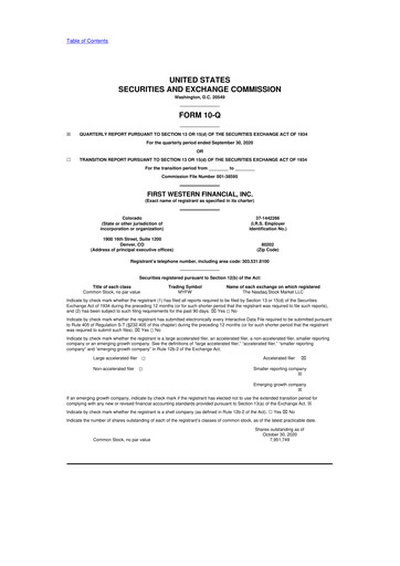 Thumbnail First Western Financial 10-Q Quarterly Report FY2020 