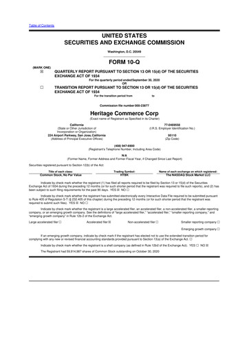 Thumbnail Heritage Commerce 10-Q Quarterly Report FY2020 