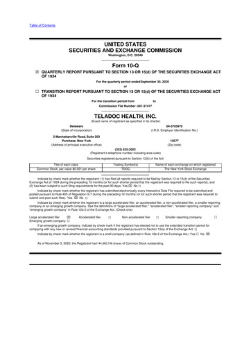 Vorschaubild Teladoc Health
 10-Q Quartalsbericht 2020 