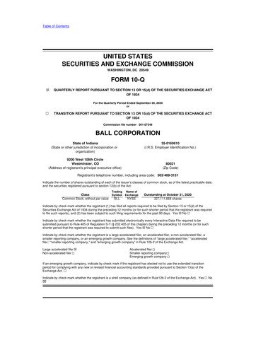 Thumbnail Ball Corporation
 10-Q Quarterly Report FY2020 