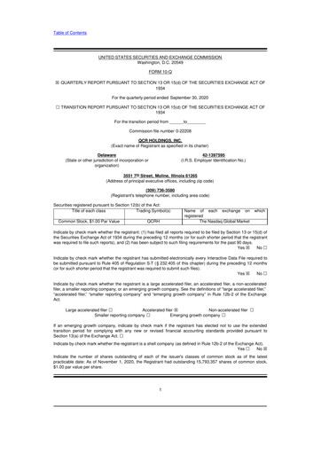 Miniature QCR Holdings
 10-Q Rapport trimestriel 2020 