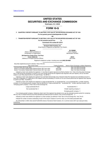 Thumbnail Sunstone Hotel Investors
 10-Q Quarterly Report FY2020 