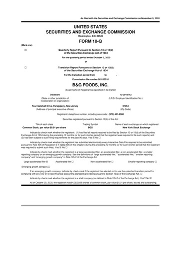 Miniature B&G Foods

 10-Q Rapport trimestriel 2020 